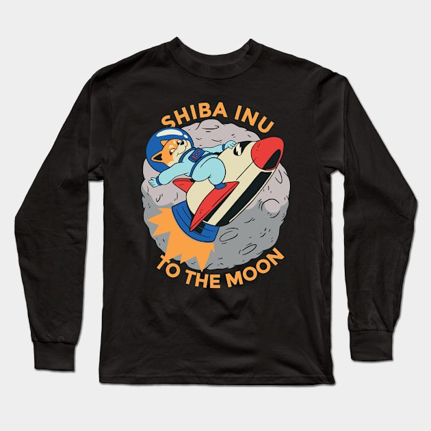 Shina Inu to the Moon Crypto Geek Cryptocurrency Long Sleeve T-Shirt by Popculture Tee Collection